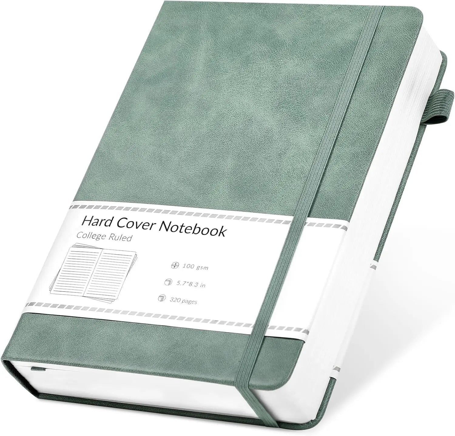 A5 Leather Journal Notebook, 320 Pages 100 GSM Thick Paper, Waterproof Hardcover with Pockets for Writing and Note Taking, Green