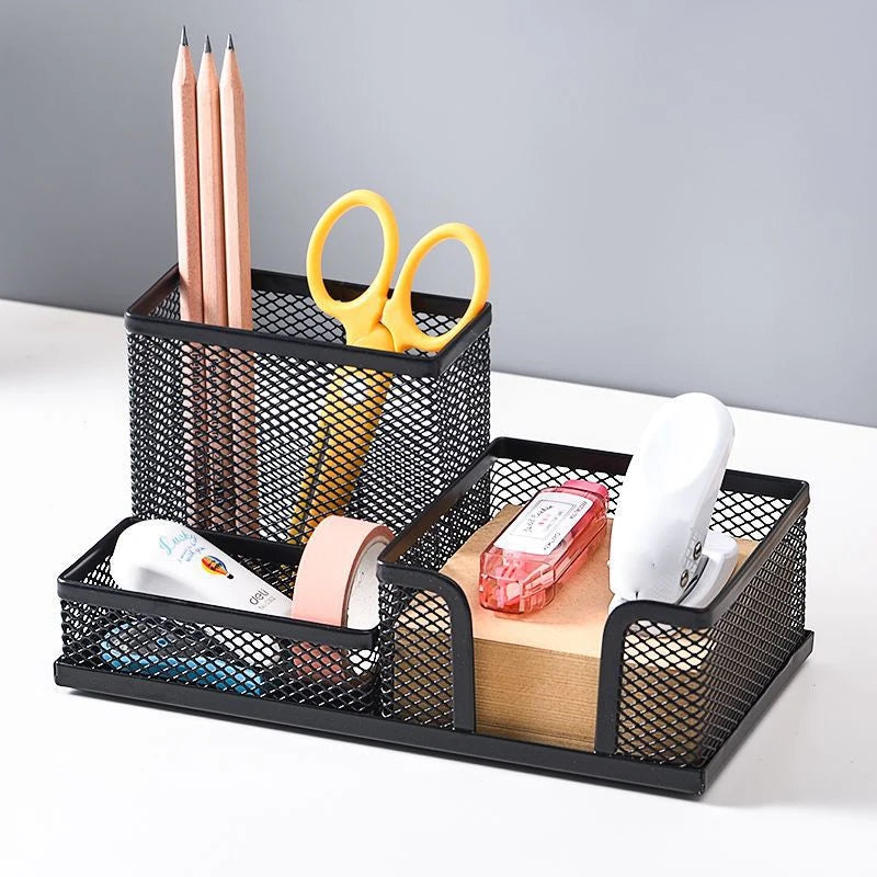 Hot Sale Desk Stationery Organizer Creative Metal Pen Holder Pencil File Storage Rack 3 Grid Storage Box Office Accessories