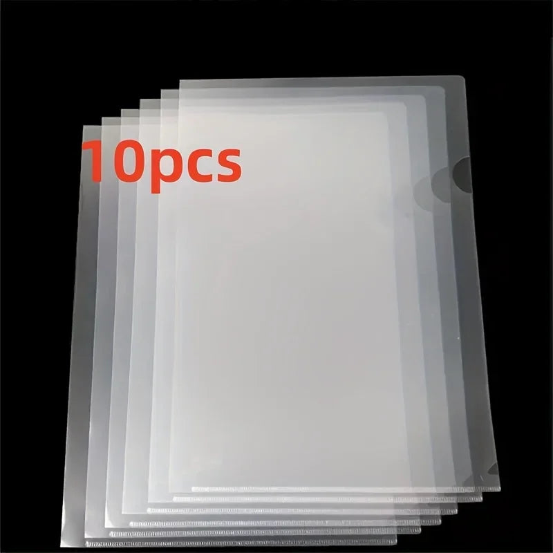 Transparent L-Shaped File Folders - Waterproof and Durable PP Document Bags for Office Organization and Reusable 10pcs A4