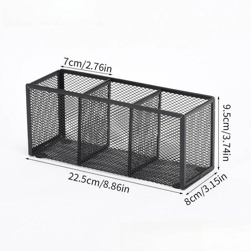 3 Grid Pen Pencil Holder Metal Multi Storage Box Desktop Stationery Office Storage Supplies