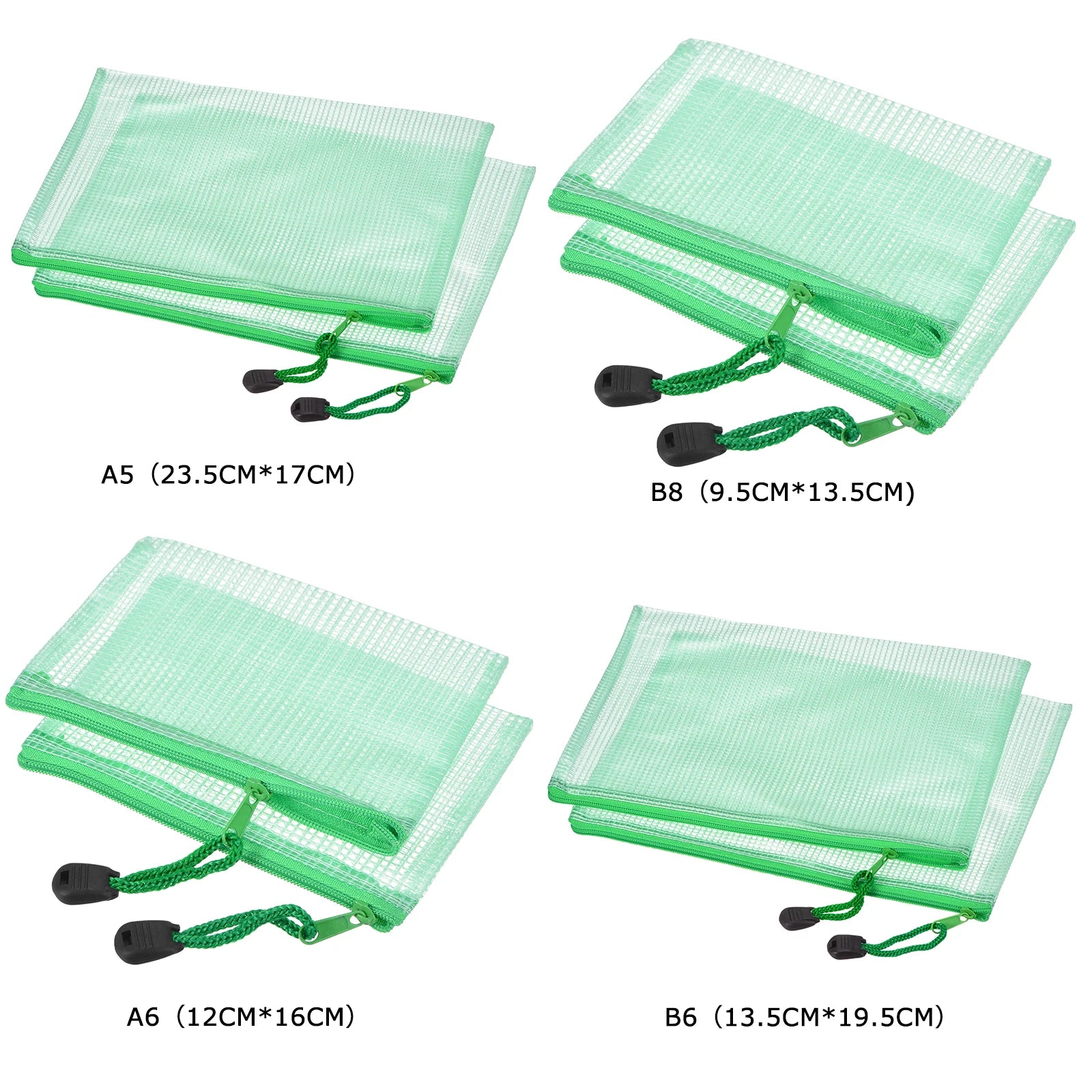 6Pcs Waterproof PVC Mesh Zipper Pouch A5/A6/B6/B8 Size File Document Pockets Bill Bags Folders for Office Home Stationery Supply