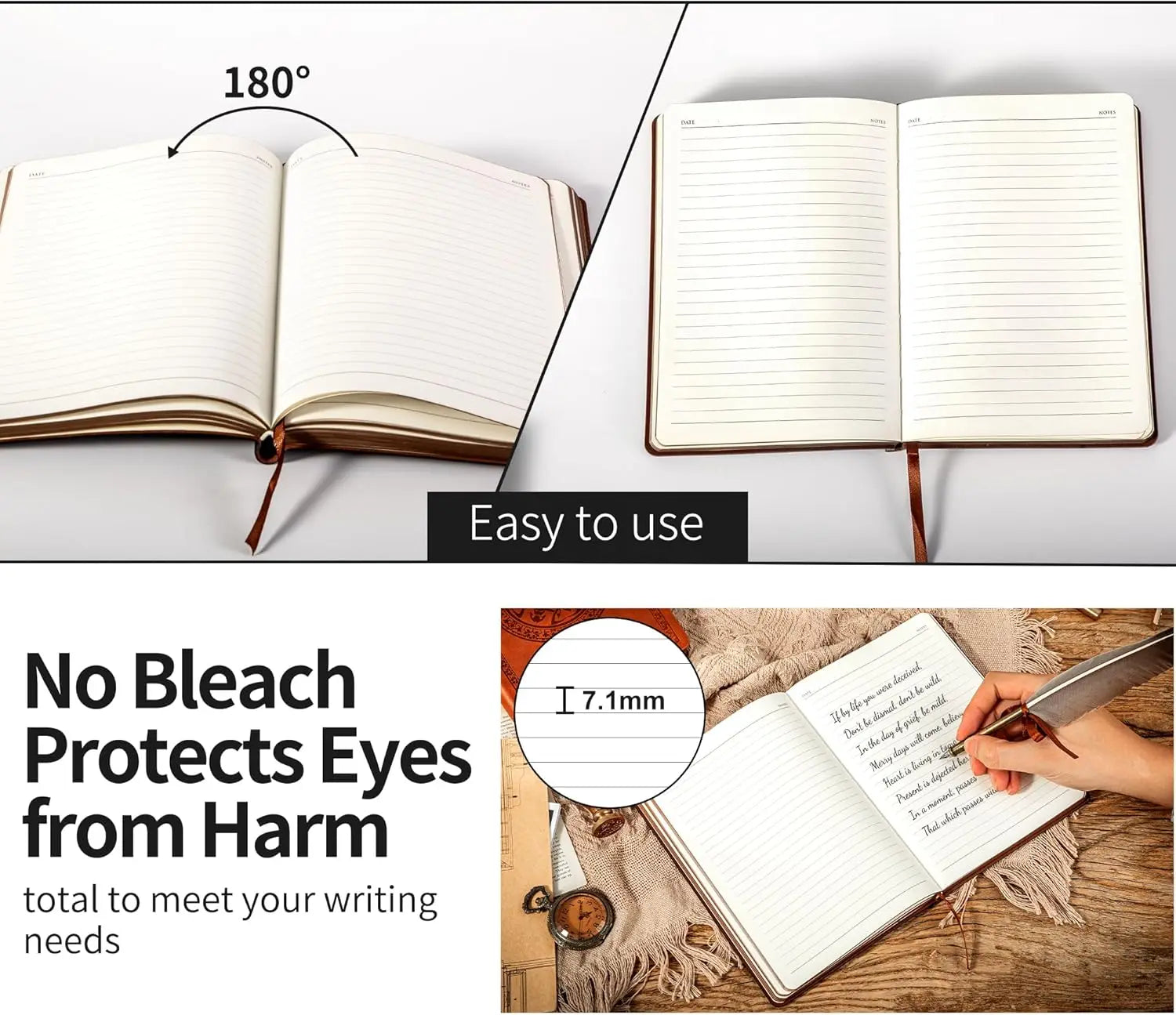 Vintage Leather Journal for Men, Soft Cover Lined Notebook, 180 Lay Flat Pages, Personal Diary Writing, 5.7'' X 8.3'', Black