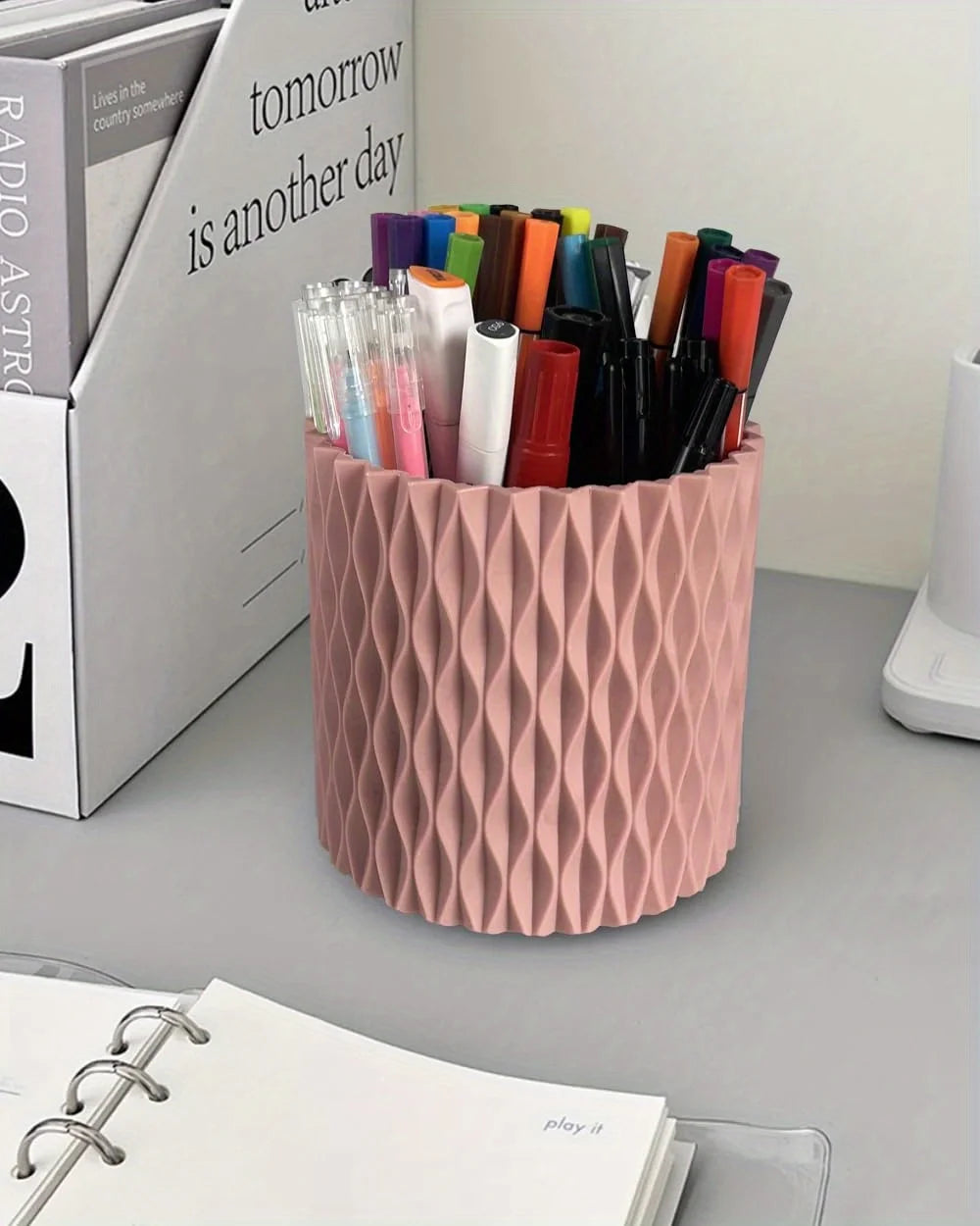 Desk Storage Box, Pen Holder Stationery, Pencil Accessories Storage, Suitable for University, Home, Office, 5 Compartments, 3 Co