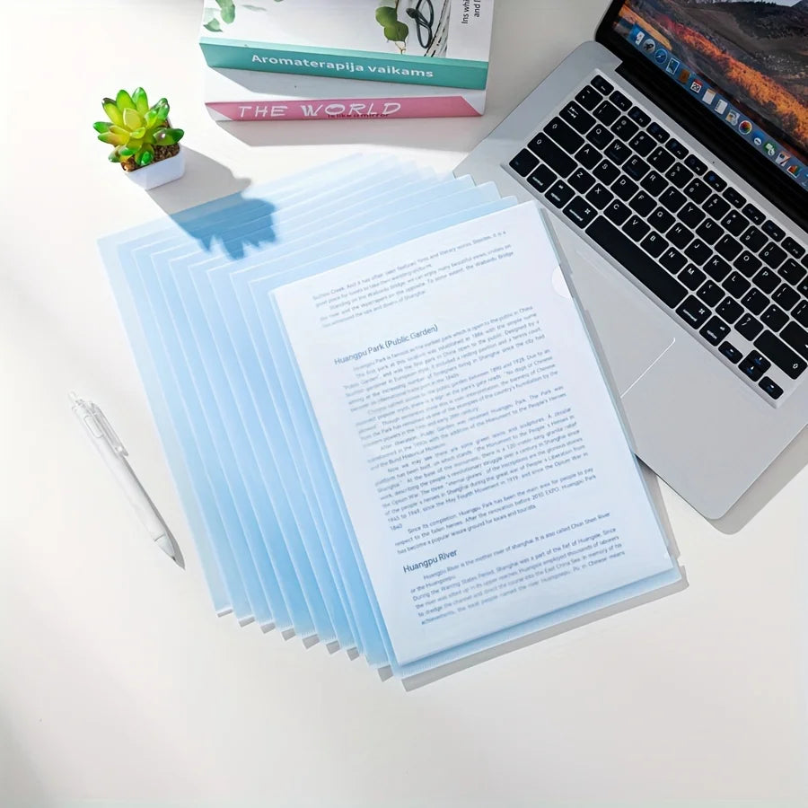 12pcs Premium PP Material Project Folders -L-Shaped A4 Document Sleeves, Durable, Waterproof Storage for Resumes, Papers & Files