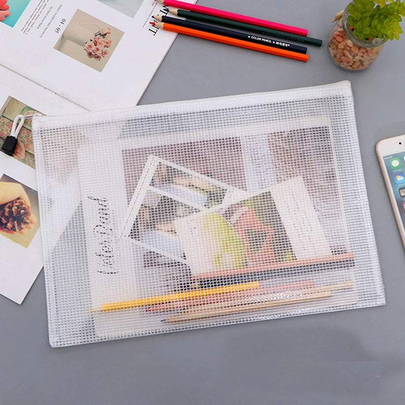 A3/A4/A5/A6 Mesh Zipper Storage Bag Document Bag Waterproof Zip Pouch File Folders School Office Supplies Cosmetic Makeup Bags