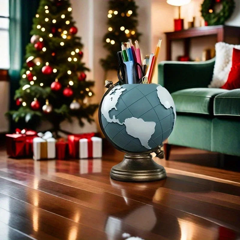 Creative Globe Pen Holder Resin Desk Organizer for Office and Home Decor Unique Geographic Pen and Pencil Storage