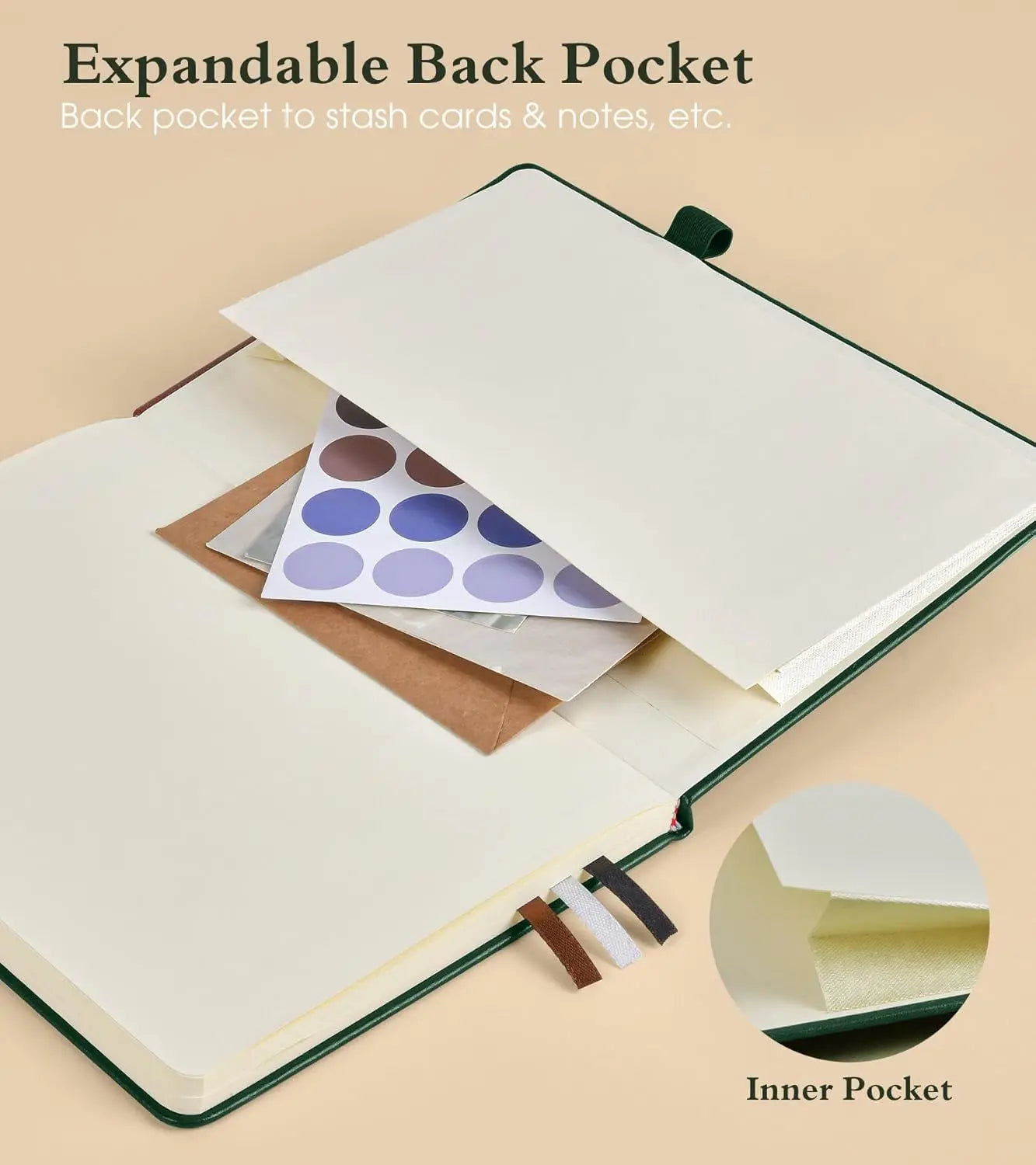 A5 Hardcover Blank Journal, 160 Pages for Drawing, Writing, Travel - Unlined Notebook with Elastic Closure (Green)